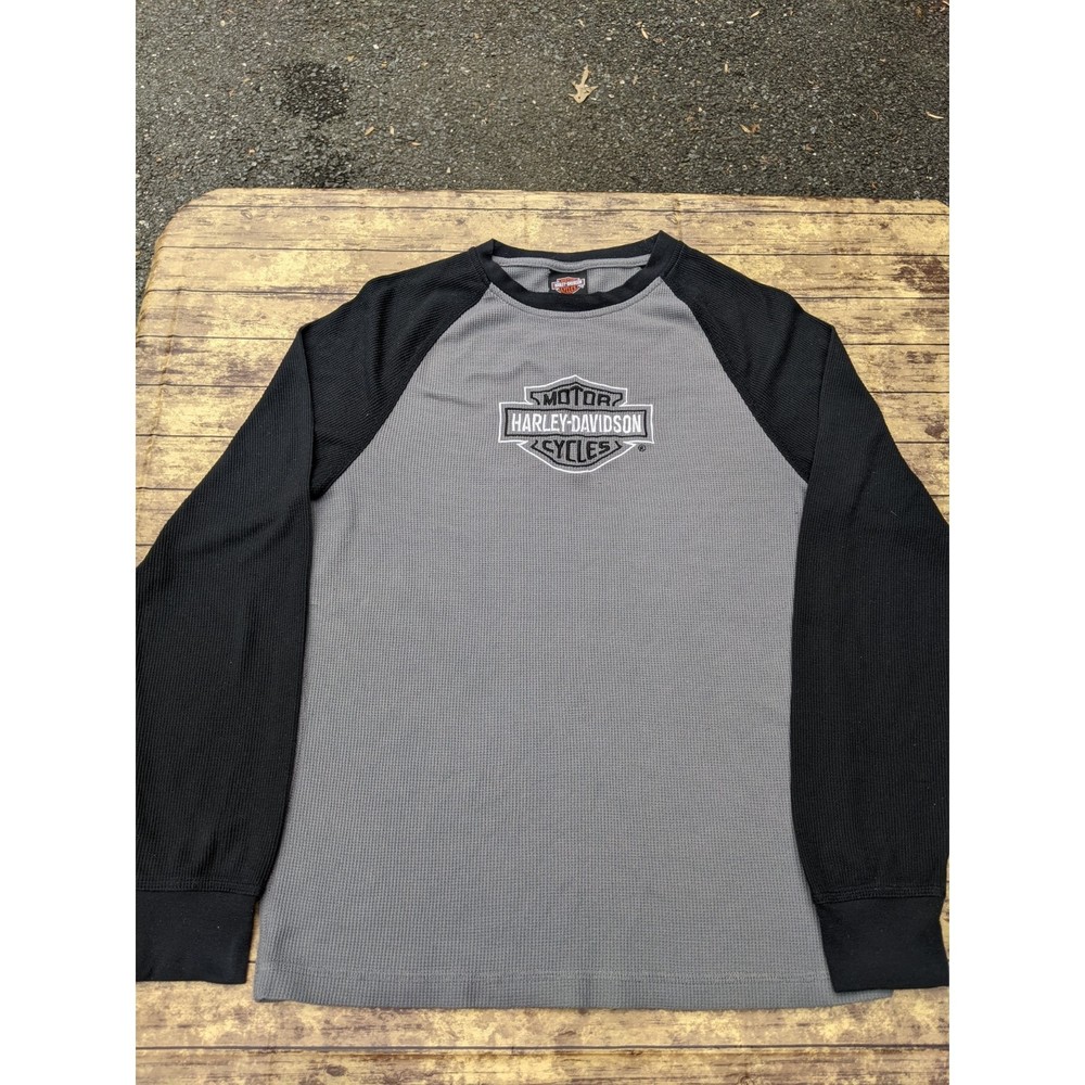 Harley-Davidson Gray Black Old Glory MD Long Sleeve Thermal Shirt Medium
